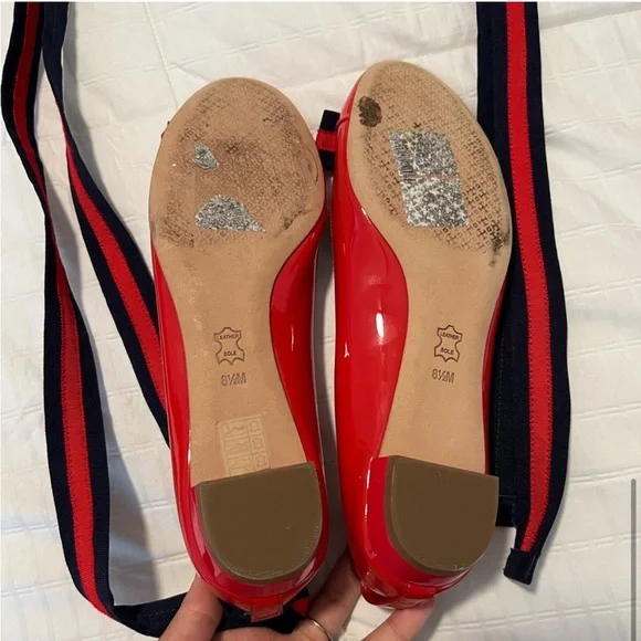 Tory Burch Maritime Flats Red Patent Leather  Tie Up 8.5 - Picture 7 of 7